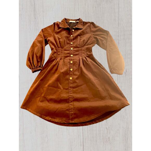 Petal And Pup Phoenix Mini Dress Brown Denim Cinched Long Sleeve Fall Size XL - Picture 6 of 15